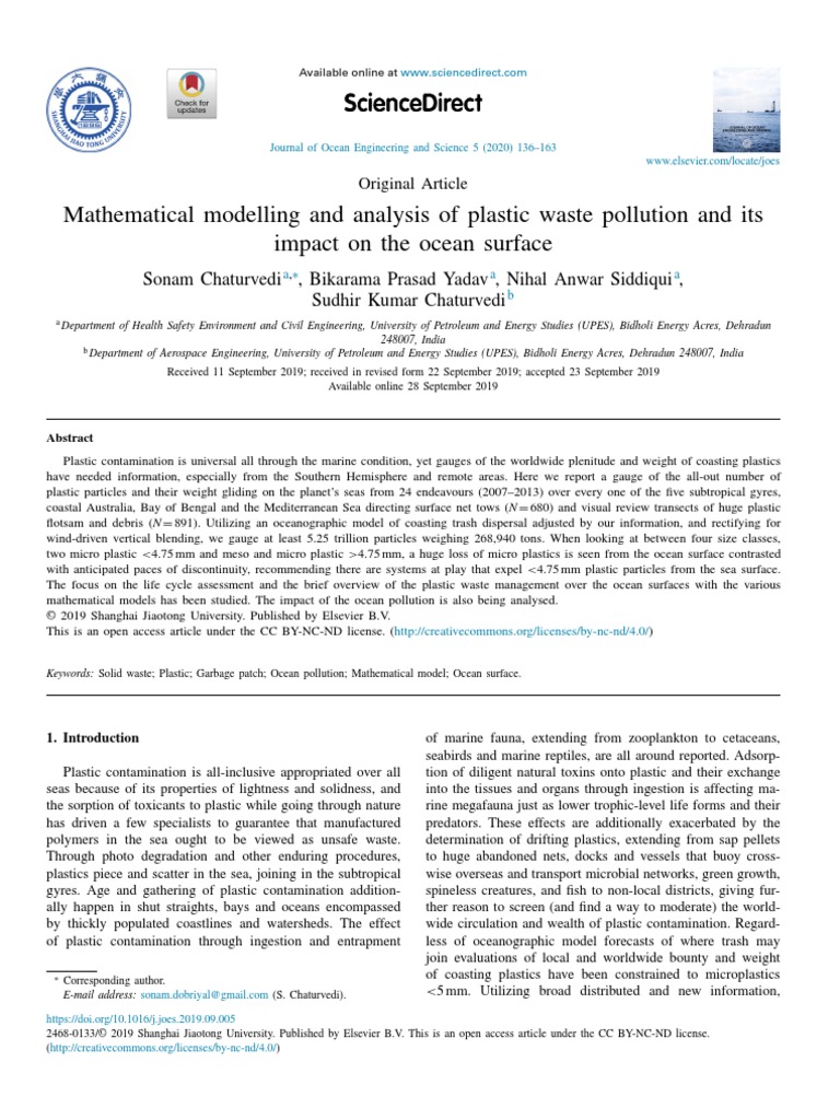 Mathematical Modelling and Analysis of Plastic Waste Pollution and Its ...