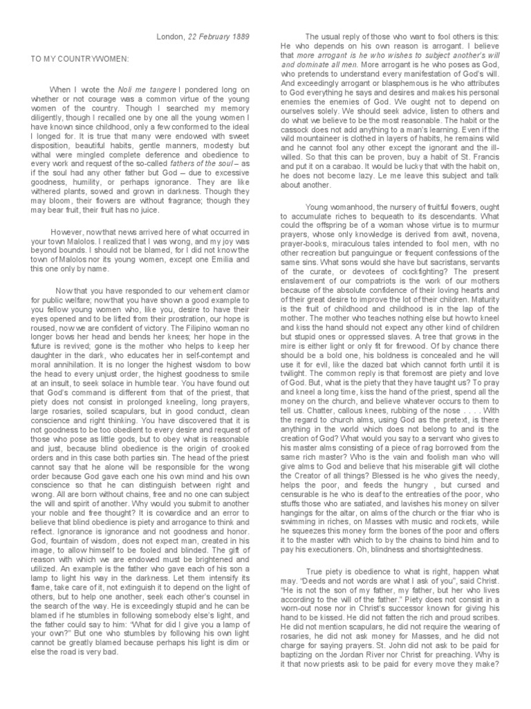 Liham ni Rizal sa Kababaihan ng Malolos | PDF | Tagalog Language | Rosary