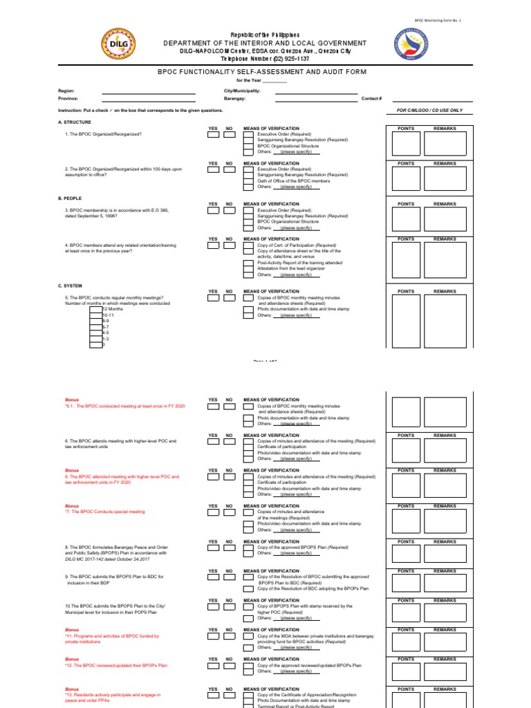 BPOC Functionality Audit Form | PDF | Government | Business