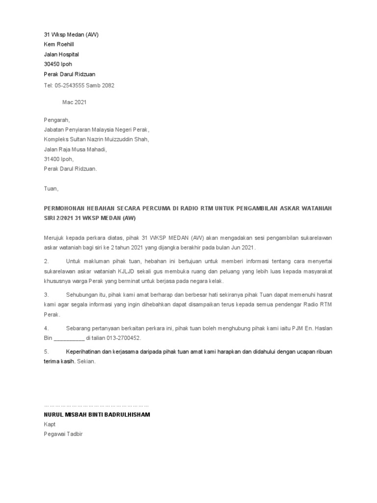 Surat Hebahan Iklan Pengambilan Wataniah Di Radio Rtm Pdf