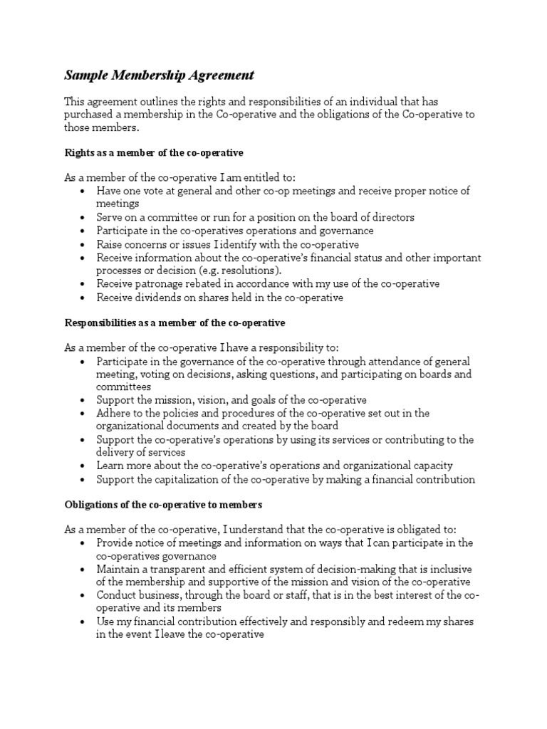 Membership Agreement Overview | PDF | Cooperative | Governance