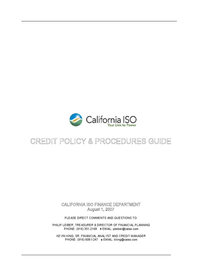California ISO Credit Policy Guide | PDF | Credit Rating Agency | Credit