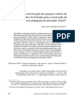 FARIA, Ana Lúcia G. de. a Contribuição Dos Parques Infantis de Mário de Andrade Para a Construção de Uma Pedagogia Da EI