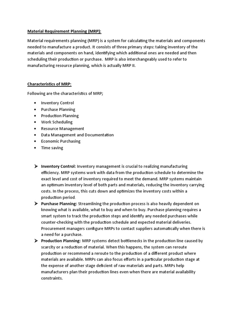 Material Requirement Planning | PDF | Inventory | Systems Science