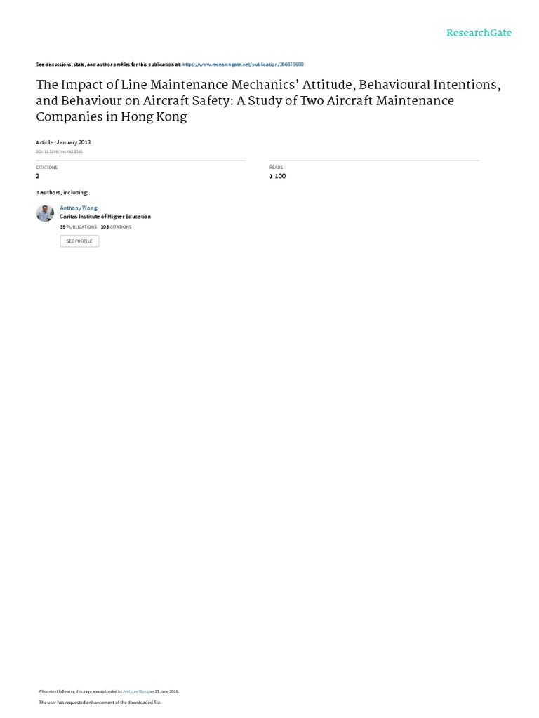 The Impact of Line Maintenance Mechanics Attitude PDF Attitude