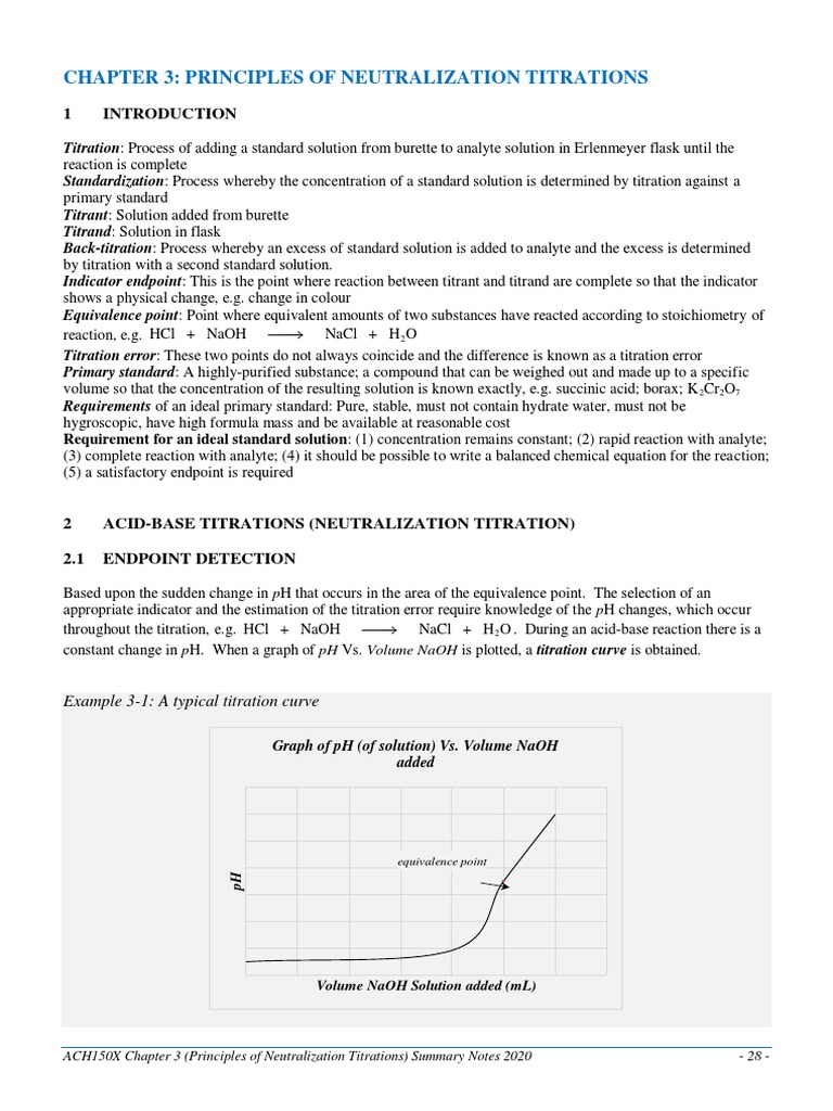 ACH150X Course Study Notes (Principles of Neutralization Titrations ...