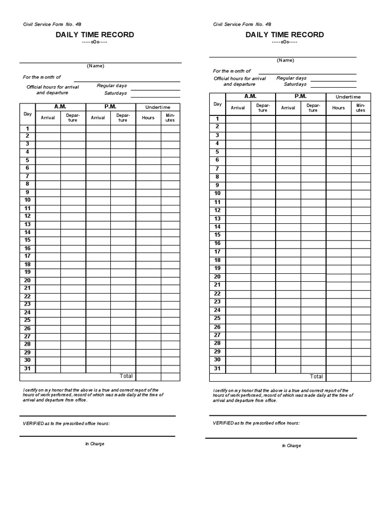Civil Service Daily Time Record Form | PDF | Teaching Mathematics