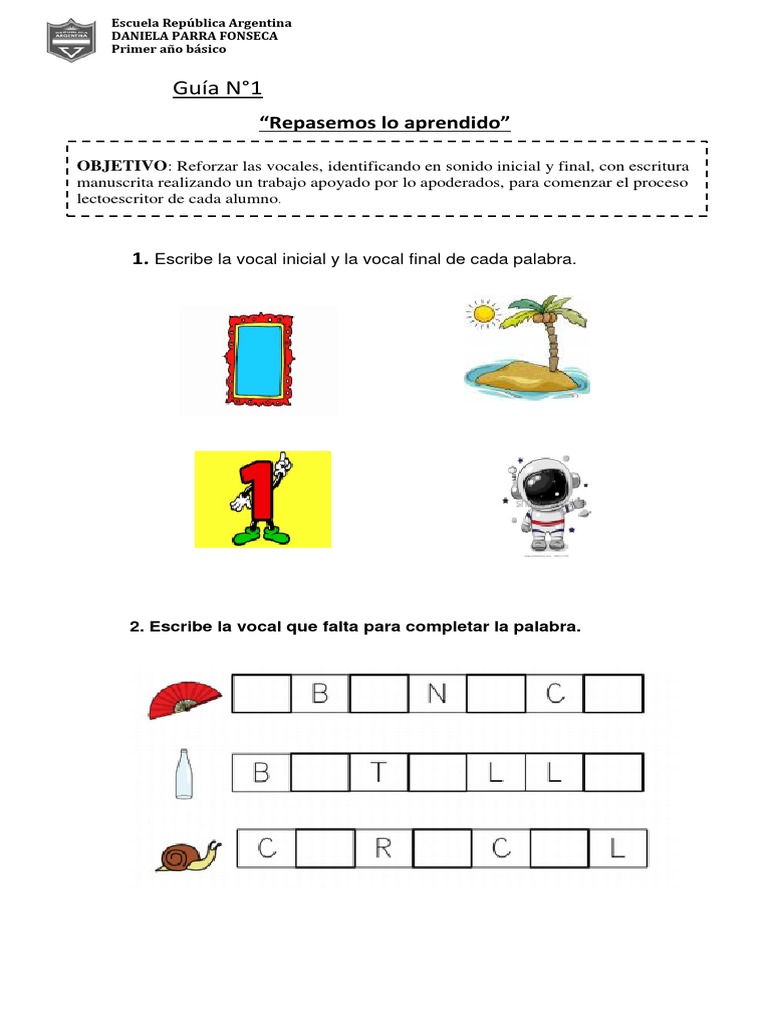 Refuerzo de Vocales para Primer Año | PDF | Artes del Lenguaje y ...