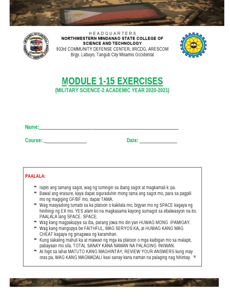 Military Science Module Exercises | PDF | Reconnaissance | Company ...