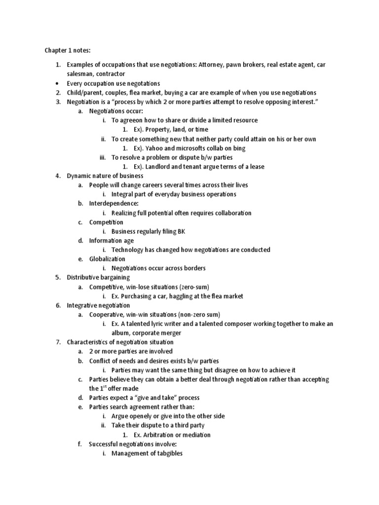 Chapter 1 Notes MGMT 4482 | PDF | Bargaining | Negotiation