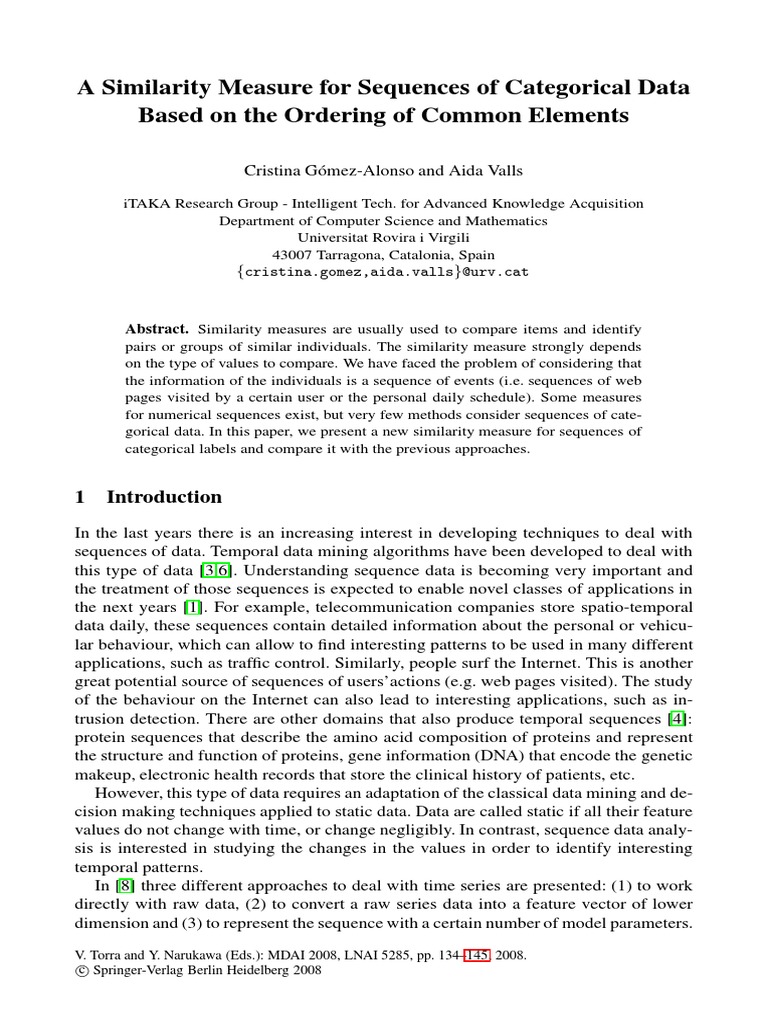 Similarity Measure for Categorical Sequences | PDF | Distance ...