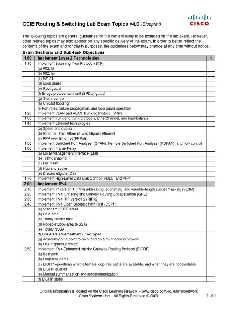 CCIE Routing & Switching Lab Exam Topics v4.0: Exam Sections and Sub ...