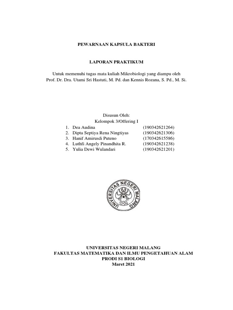 Kelompok 3 - Offering I - Laporan Praktikum Pewarnaan Kapsula Bakteri | PDF