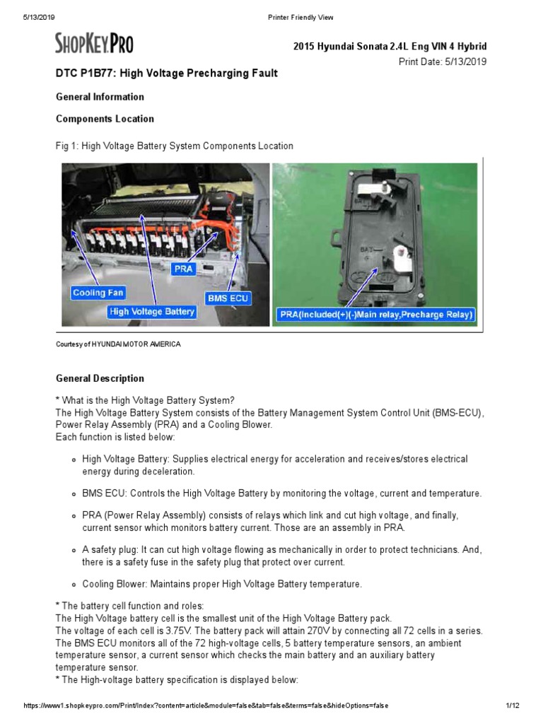 DTC P1B77 High Voltage Precharging Fault SonataHybrid 2015 PDF