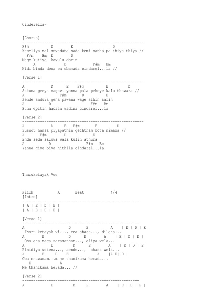 Sinhala Song Chords and Lyrics Guide | PDF