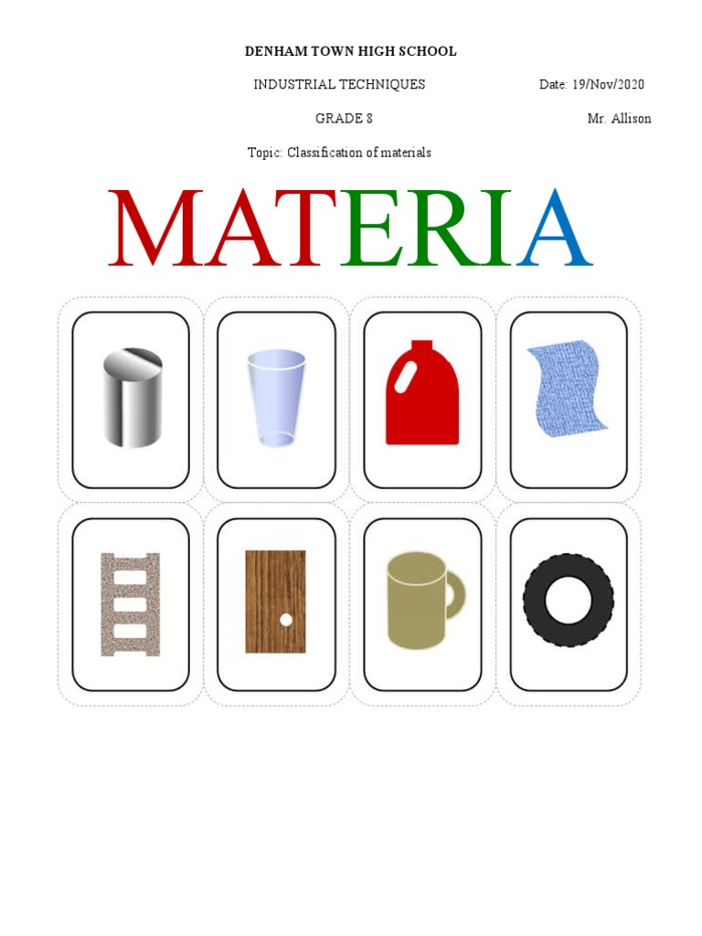 Grade 8 Materials Classification of Material PDF