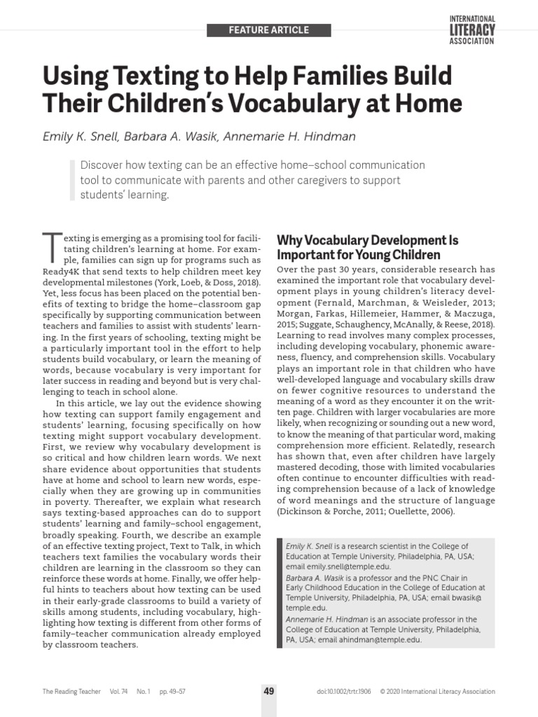 Using Texting To Build Vocabulary | PDF | Text Messaging | Reading ...