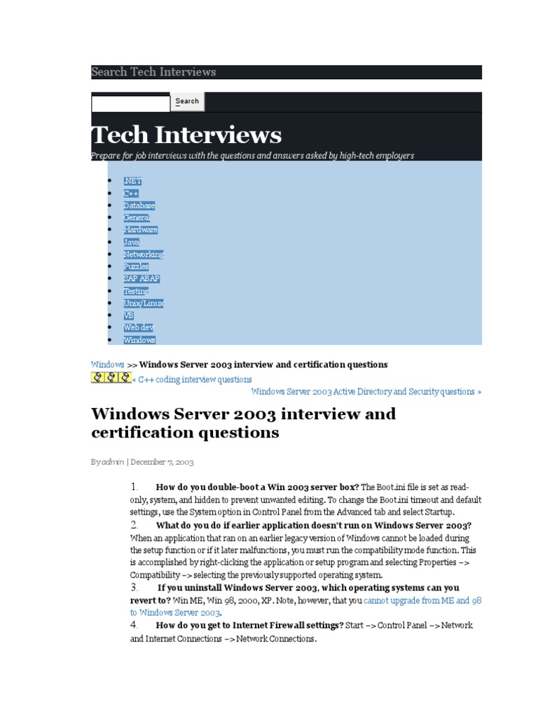 Tech Interviews: Windows Server 2003 Interview and Certification ...