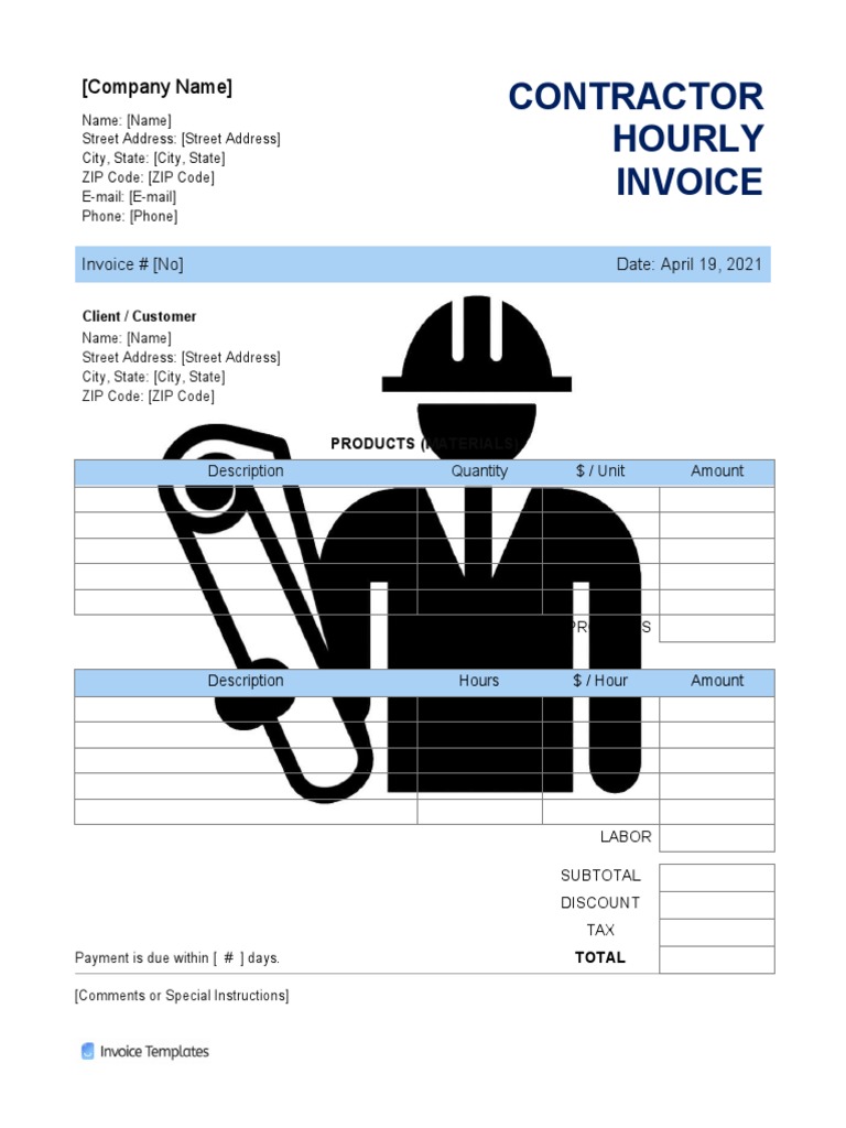 Contractor Hourly Invoice Template