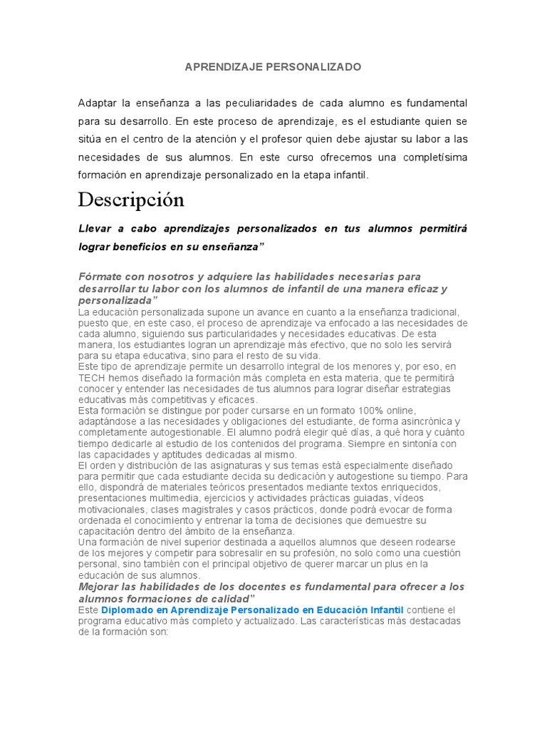 Aprendizaje Personalizado | PDF | Educación de la primera infancia ...