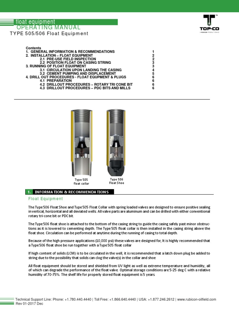 Type 505/506 Float Equipment Manual | PDF | Casing (Borehole) | Nature