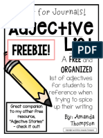 Adjective List Freebie!: Great For Journals!