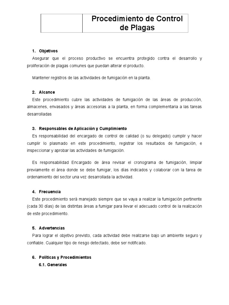Procedimiento de Control de Plagas | PDF | Pesticida | Business