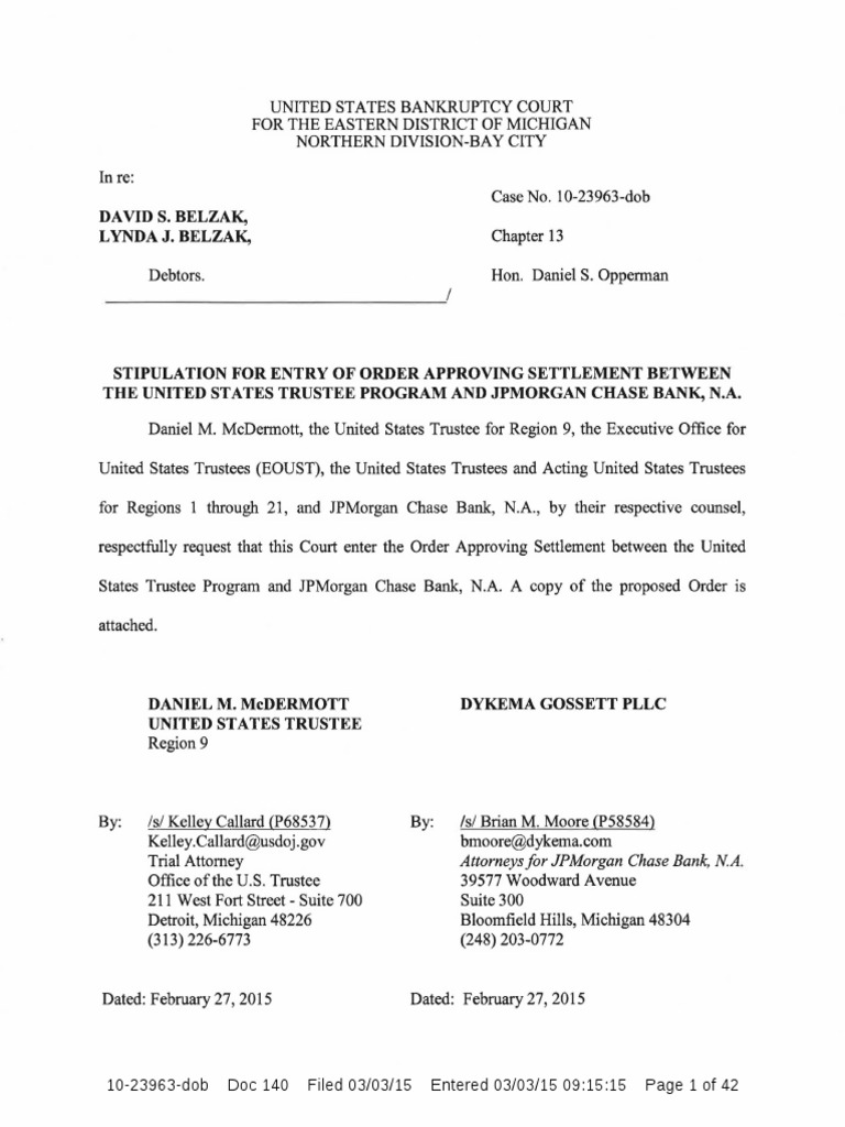 Belzak Matter 1023963 Doc 140 Settlement Agreement U.S. Trustee and Chased Download