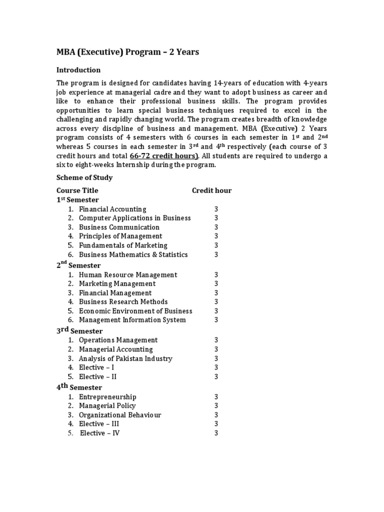 Mba Executive Program Pdf Master Of Business Administration Economies