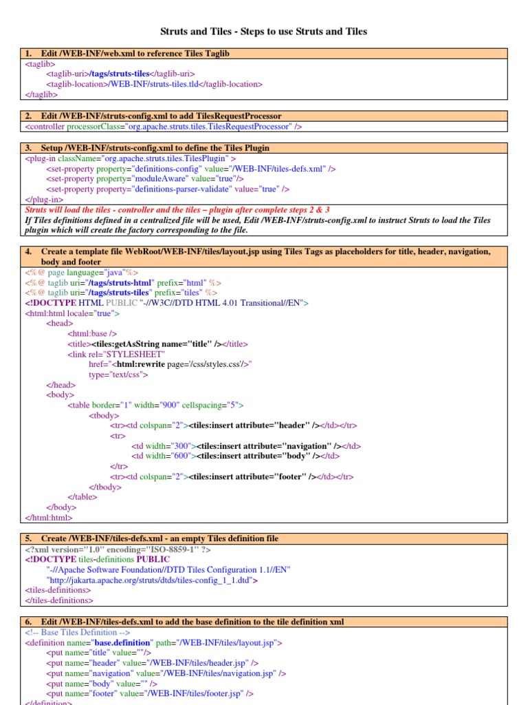 Struts and Tiles Steps To Use Struts and Tiles PDF Java Server Pages Html