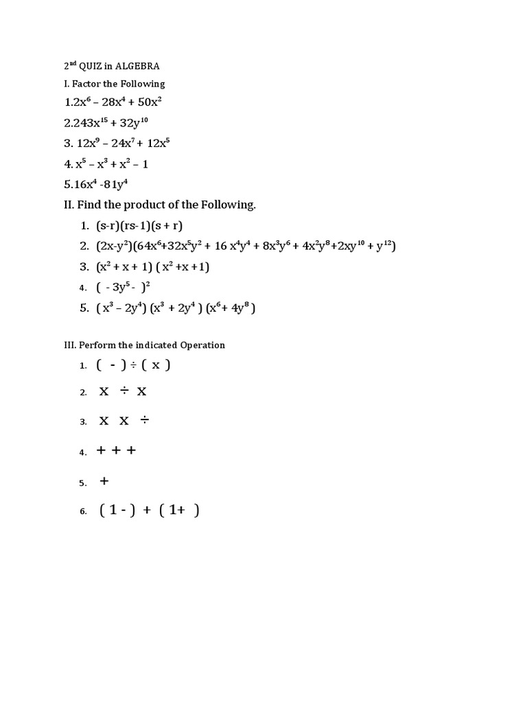 2nd QUIZ in ALGEBRA | PDF