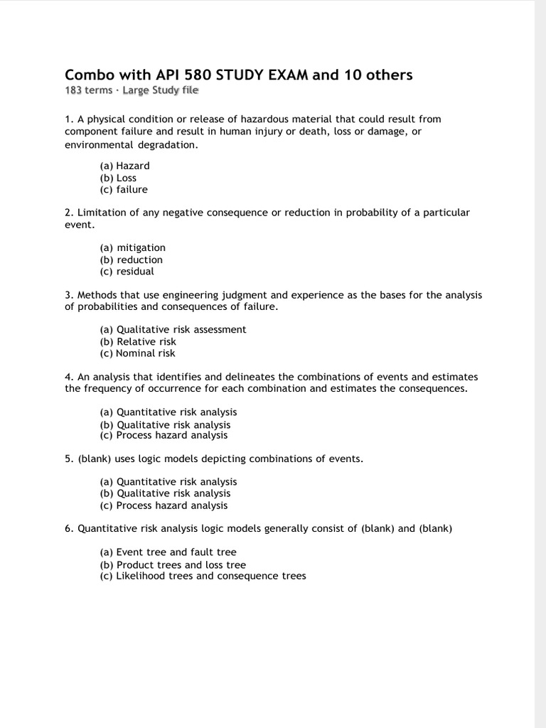 API 580 RBI Question Bank Overview | PDF | Risk | Risk Management