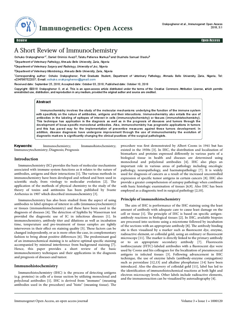 A Short Review of Immunochemistry | PDF | Immunohistochemistry | Medicine