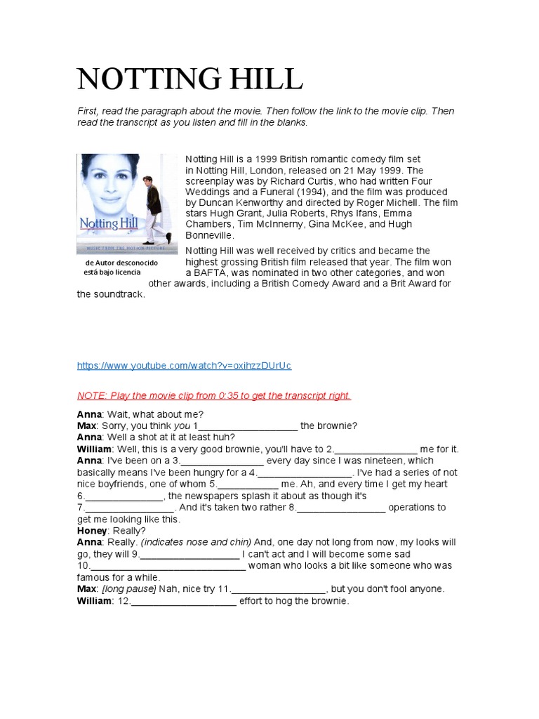 A Romantic Encounter Analyzing a Key Scene from Notting Hill PDF