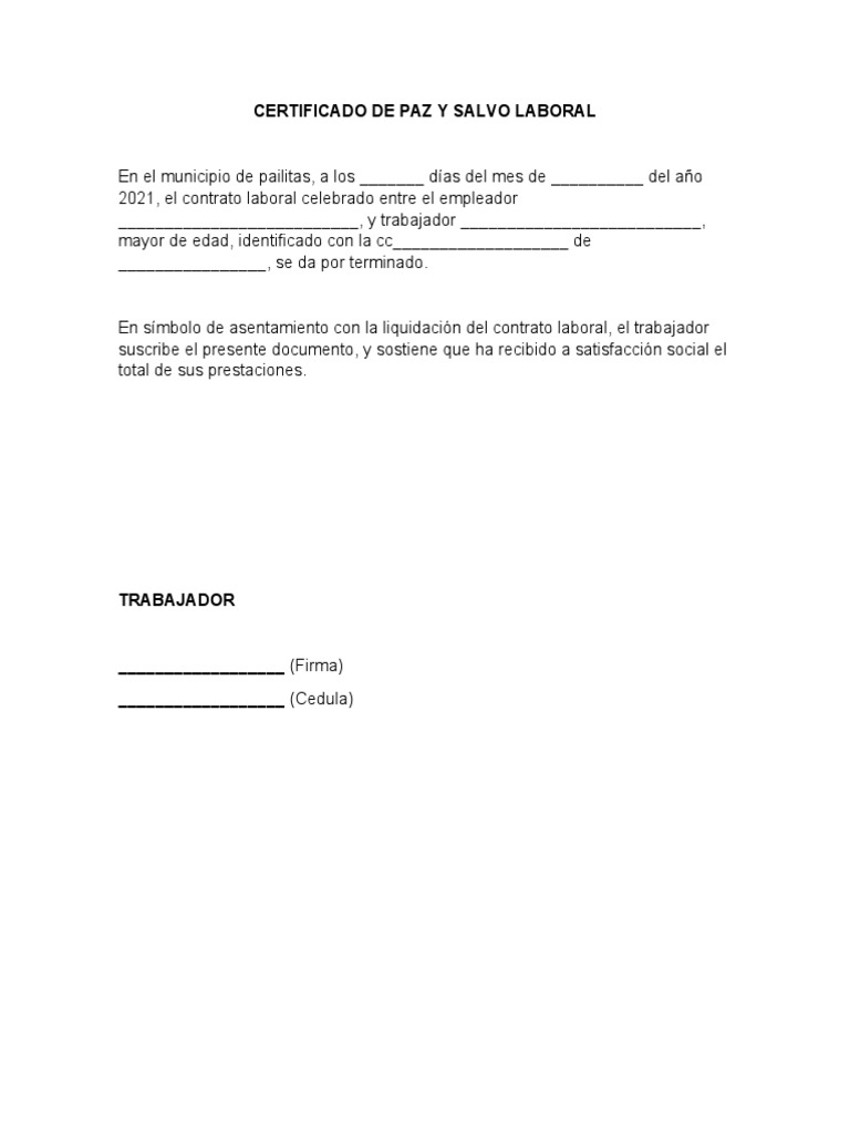 Certificado de Paz y Salvo Laboral | PDF