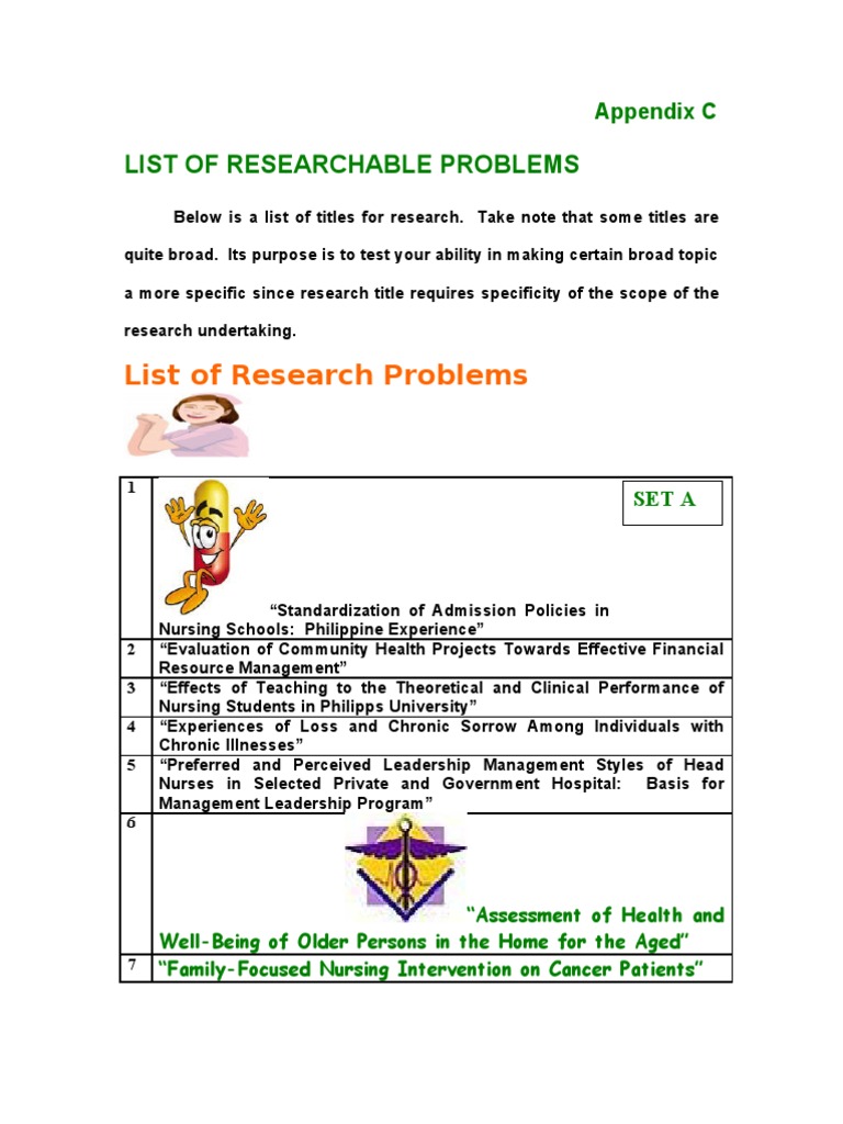 examples of research problems in health