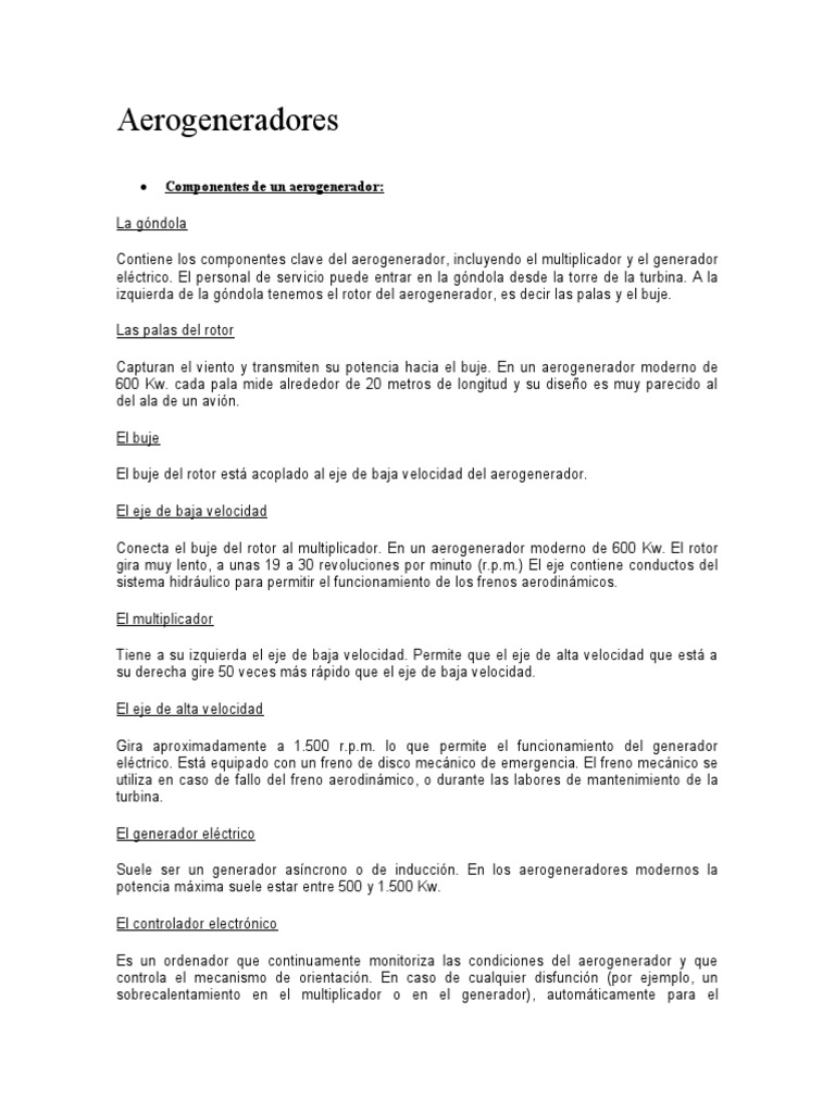 Componentes y Tipos de Aerogeneradores | PDF | Turbina eólica | Energía ...