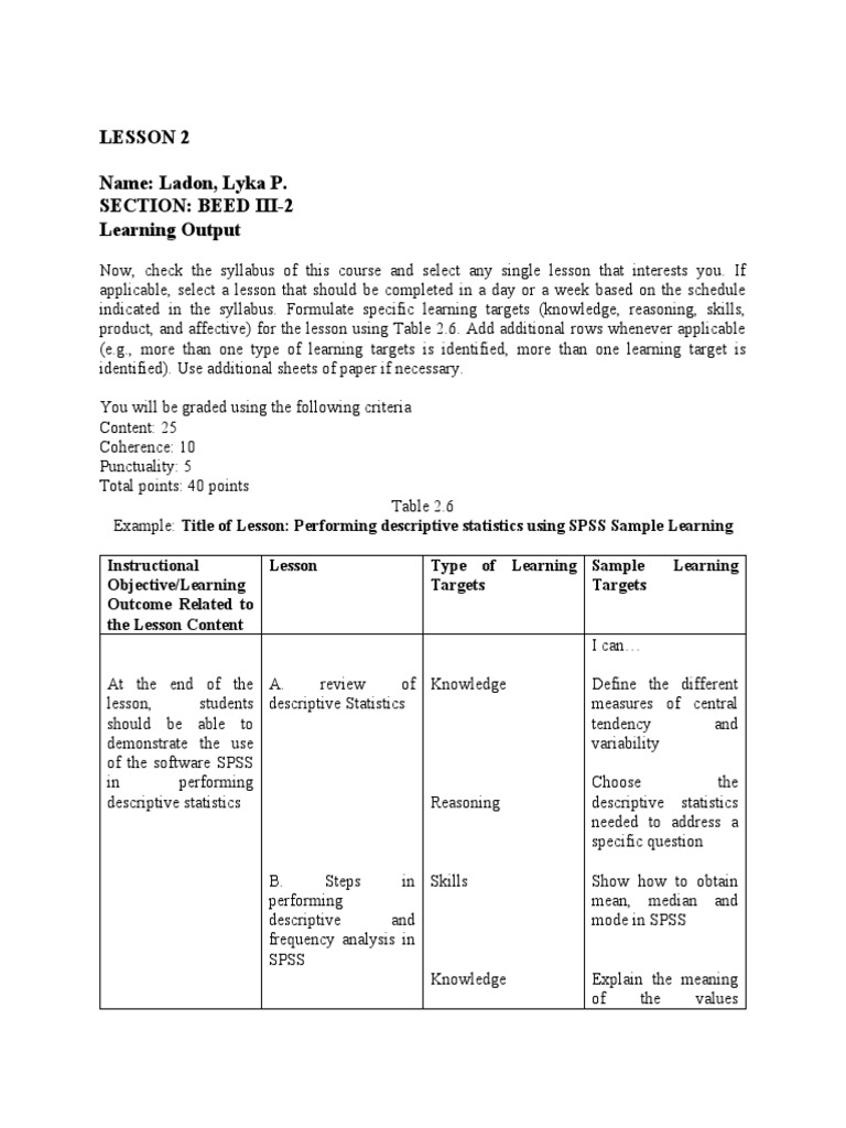 Learning Targets for Alternative Assessment | PDF | Educational ...