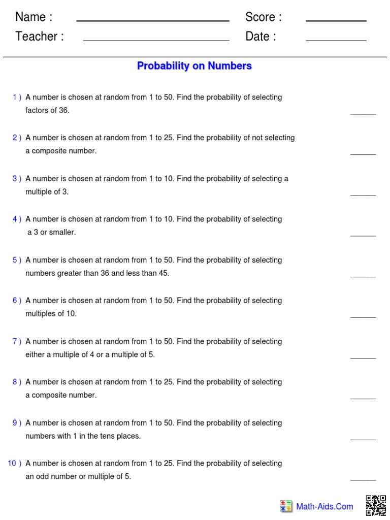 Name: Teacher: Date: Score:: Probability On Numbers | PDF | Numbers ...