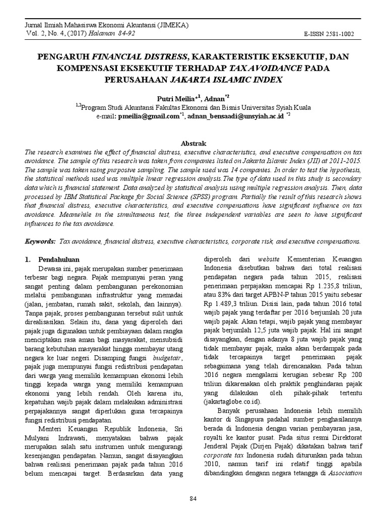 Pengaruh Financial Distress terhadap Tax Avoidance | PDF