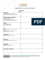 Note-Taking Template For Journal Articles: Title of Article: Author(s) : Date: Background