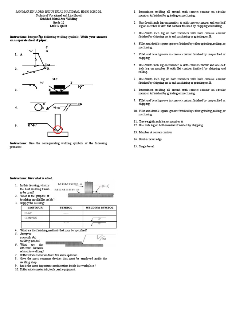 SMAW 12 Long Quiz PDF Grinding (Abrasive Cutting) Welding