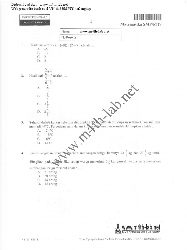 UN 2018 SMP MTK P1 (Www.m4th-Lab - Net) | PDF