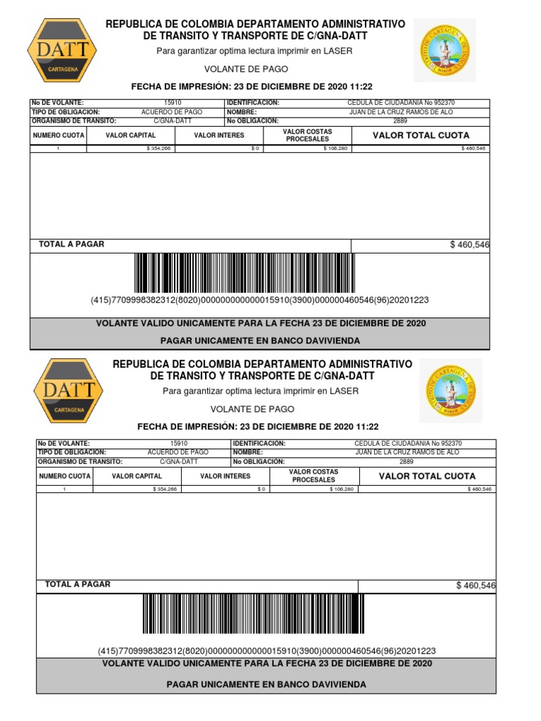 Recibo Pago en Banco | PDF