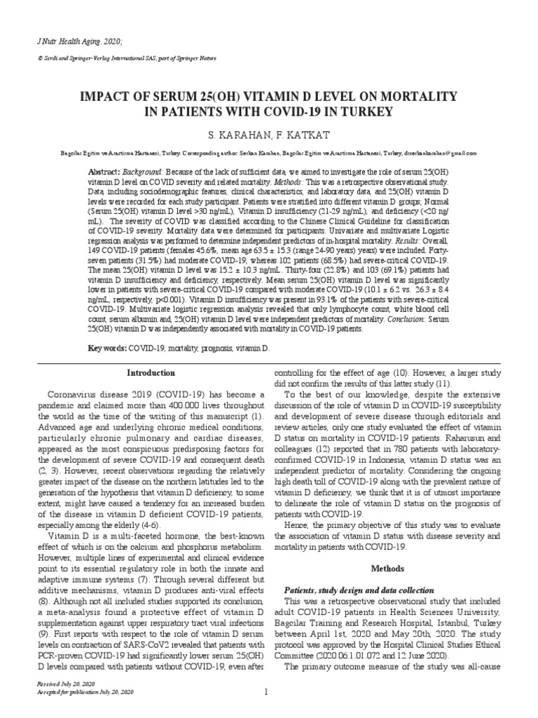 Impact of Serum 25 (Oh) Vitamin D Level On Mortality in Patients With ...