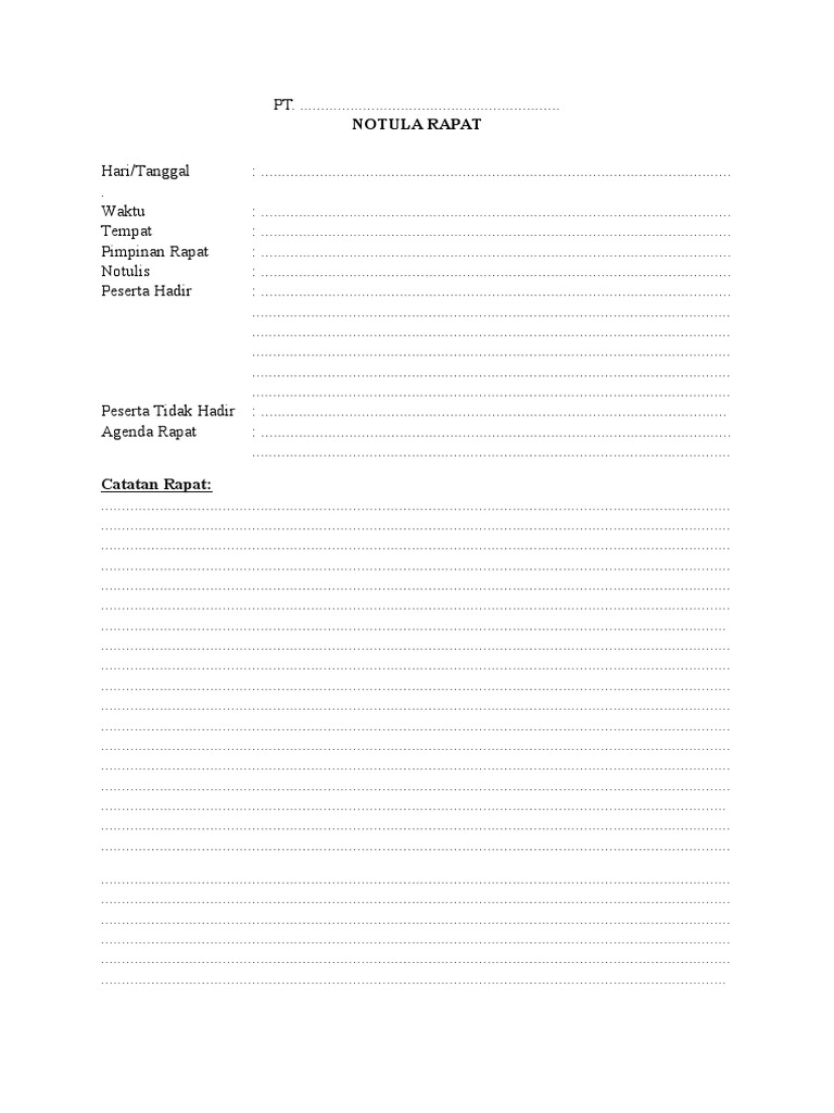 Notula Rapat PT. [Nama Perusahaan] | PDF