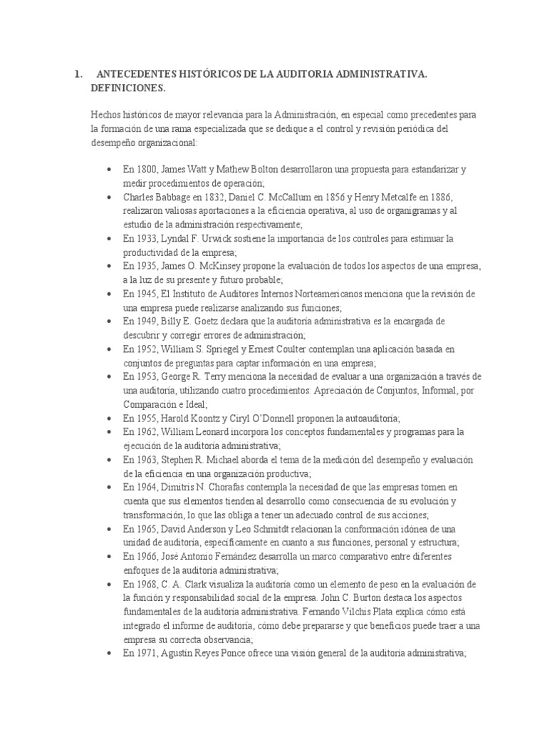 Antecedentes Históricos de La Auditoria Administrativa PDF Auditoría Evaluación