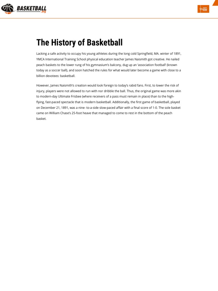 A Brief History of Basketball by Basketball PDF College Basketball Games Of Physical Skill