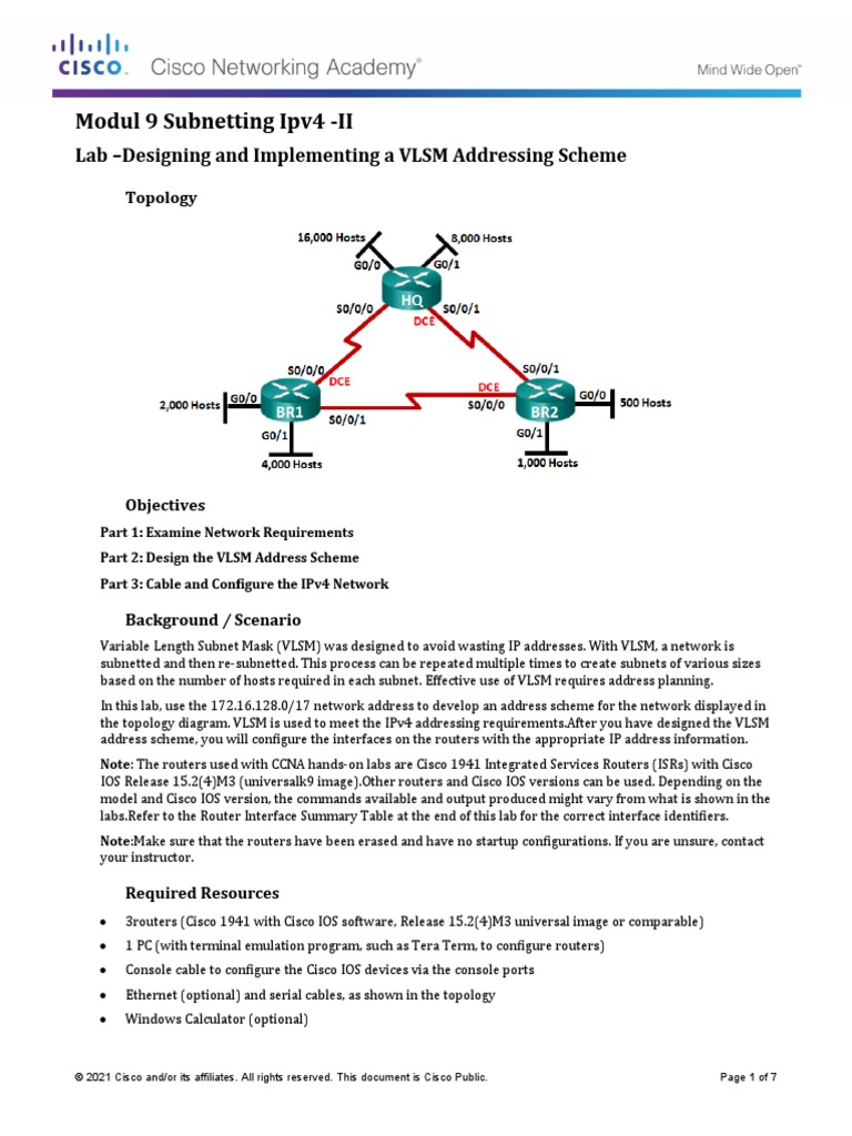 Modul 9 Subnetting Ipv4 - II: Lab - Designing and Implementing A VLSM ...