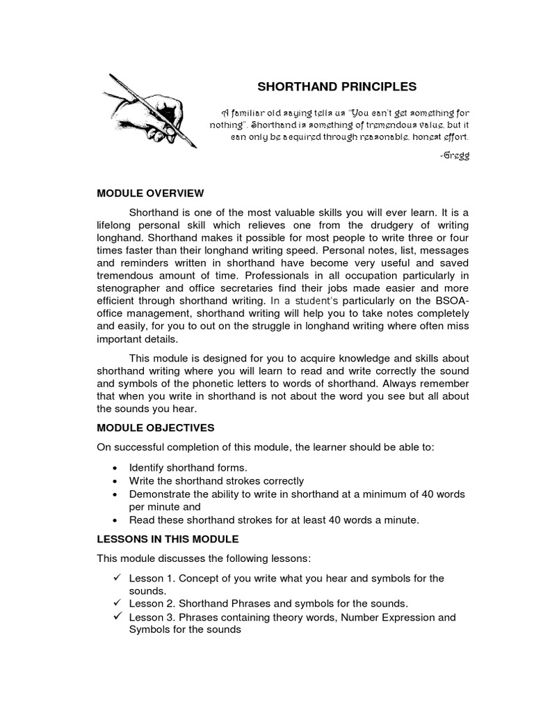 Lesson 1 Shorthand PDF Shorthand Cognitive Science